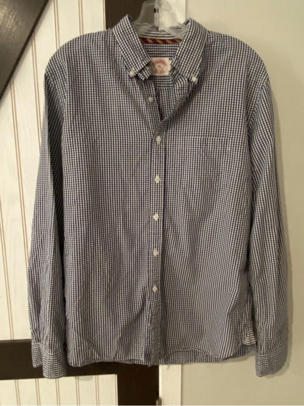 Brooks Brothers Dress Shirt‎ Mens XL Button Up Blue White Check Gingham